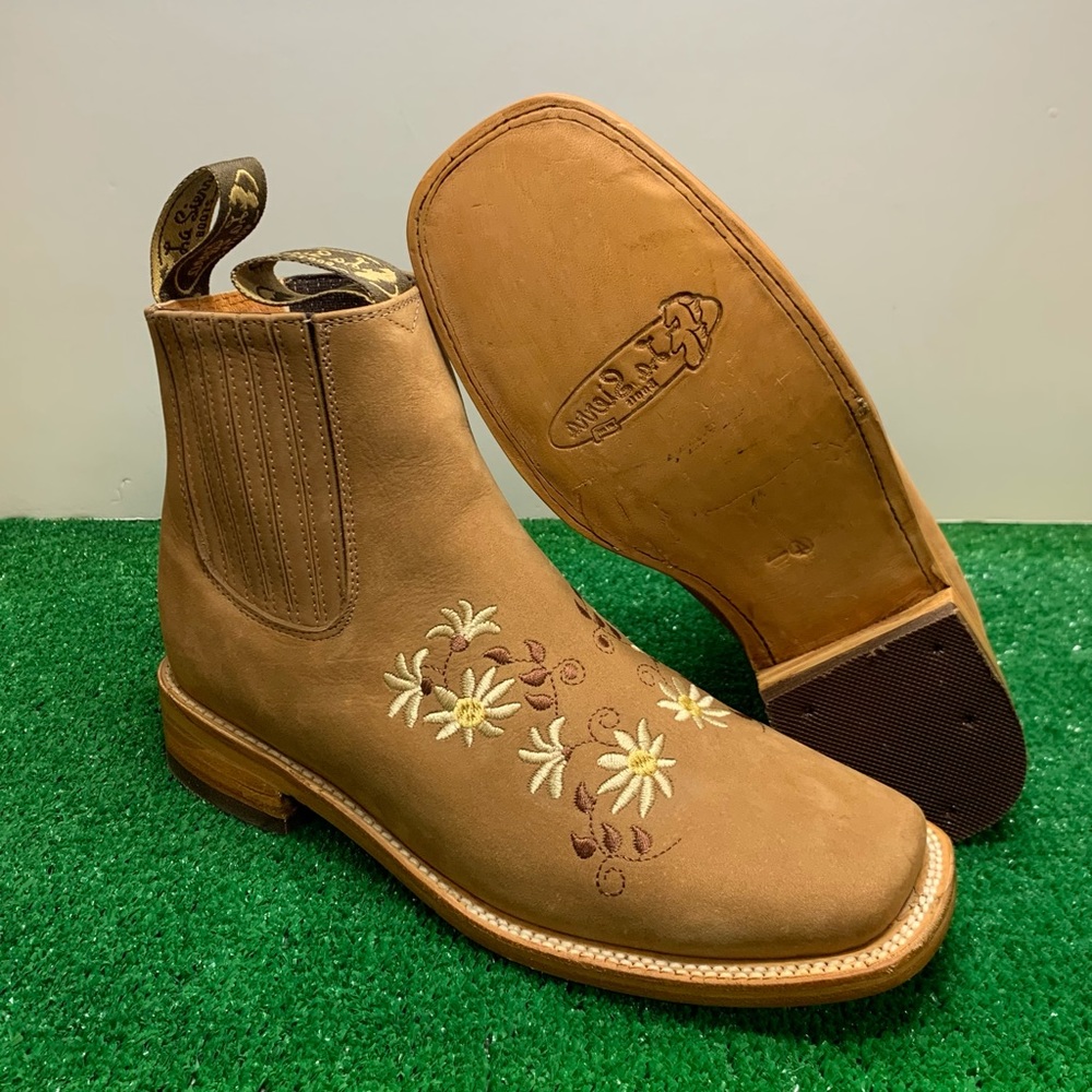 Women’s Western Rodeo Cowgirl Leather Flowered Half Boot Botin Botines bordados